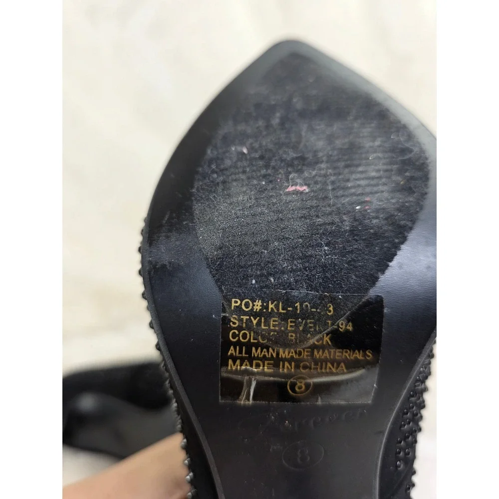 Forever Glamorous Black Rhinestone‎ Stiletto Heels Pointed Toe Pumps Size 8